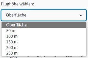 Auswahlmenü Flughöhe bestimmen (zulässig Oberfläche 0 m bis 250 min 50-Meterschritten)