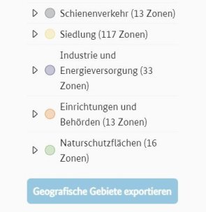 Auflistung betroffener geografischer Gebiete, wobei die Anzahl der Zonen innerhalb einer Gebietszugehörigkeit das Limit von 100 Zonen übersteigt