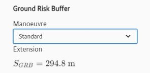 Dropdown selection to determine the "Manoeuvre" for the "Ground Risk Buffer" and the value calculated from it. Dropdown selection to determine the "Manoeuvre" for the "Ground Risk Buffer" and the value calculated from it.