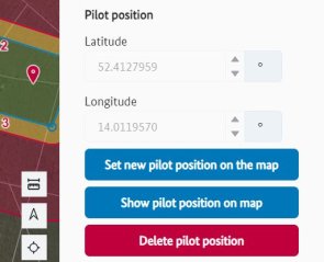 Cutout from the "Operational volumes" menu showing the section and buttons for setting the pilot position. Cutout from the "Operational volumes" menu showing the section and buttons for setting the pilot position.